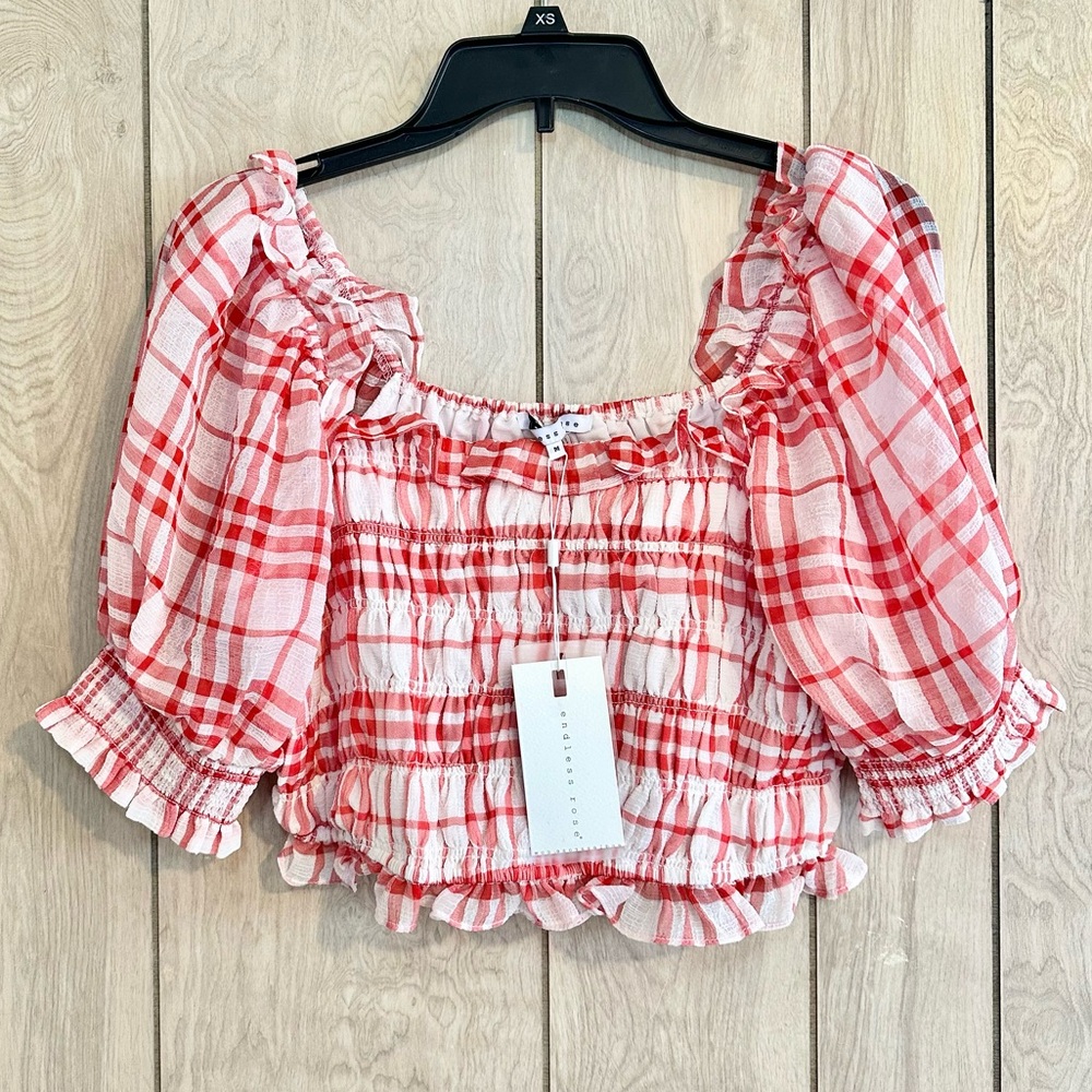 NWT Endless Rose Gingham Smoked Top